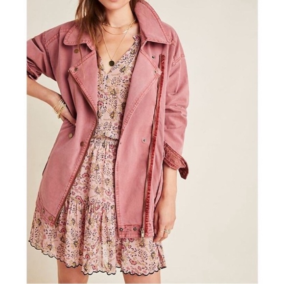 Anthropologie Jackets & Blazers - Anthropologie Pink Mauve "Letty Relaxed Moto Parka" Lightweight Utility Jacket
